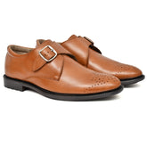 legant tan single strap monk shoes, perfect for formal wear